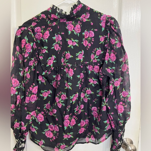 Melissa Nepton Aubrey pink rose peasant blouse small floral - Picture 5 of 5